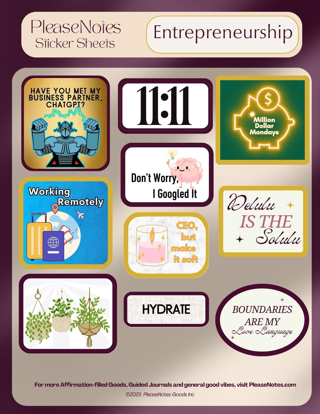 Entrepreneurship Themed Sticker Sheet - PleaseNotes - Stickers