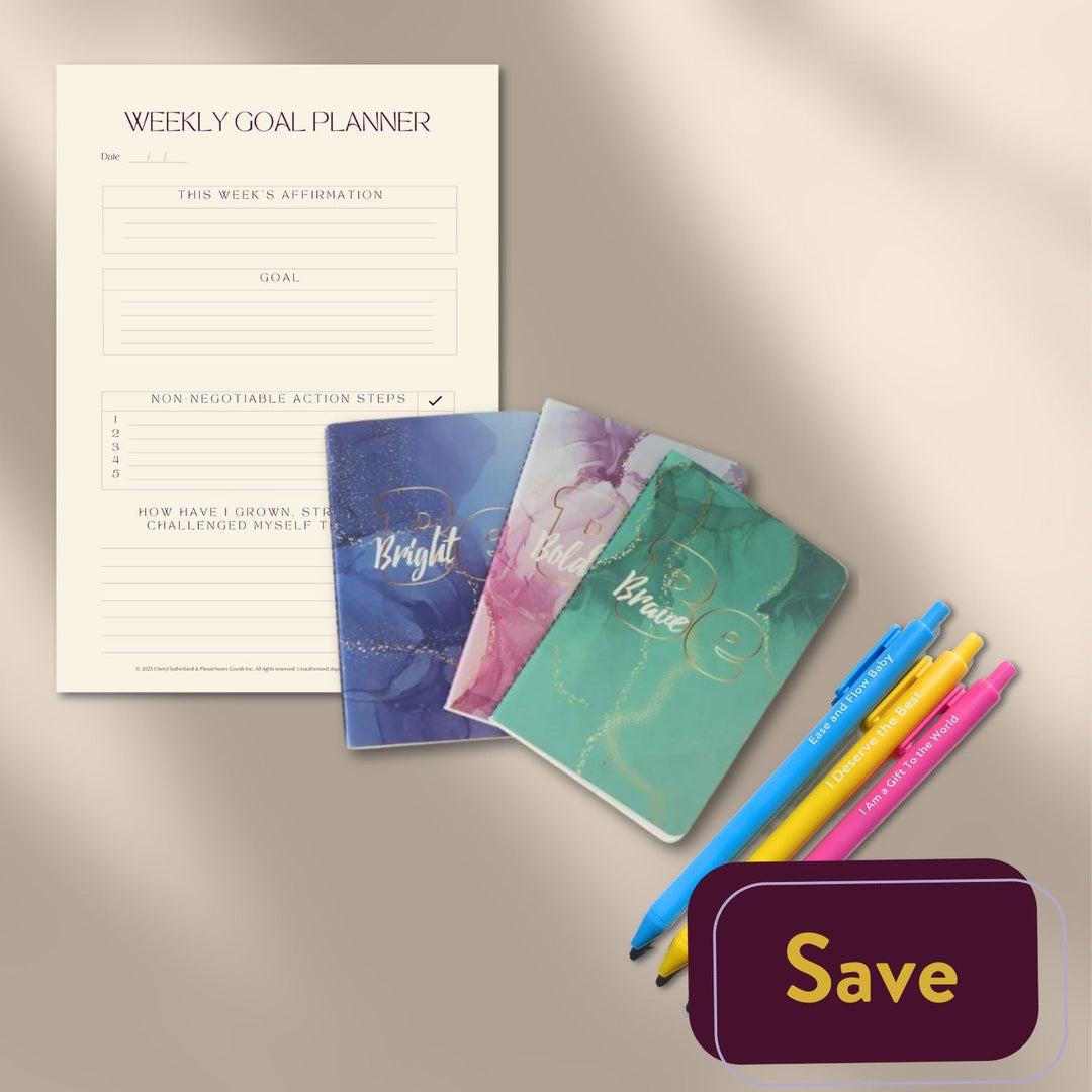 Affirmation Pens, Sticky Notes & Weekly Goal Planner - PleaseNotes - Bundle