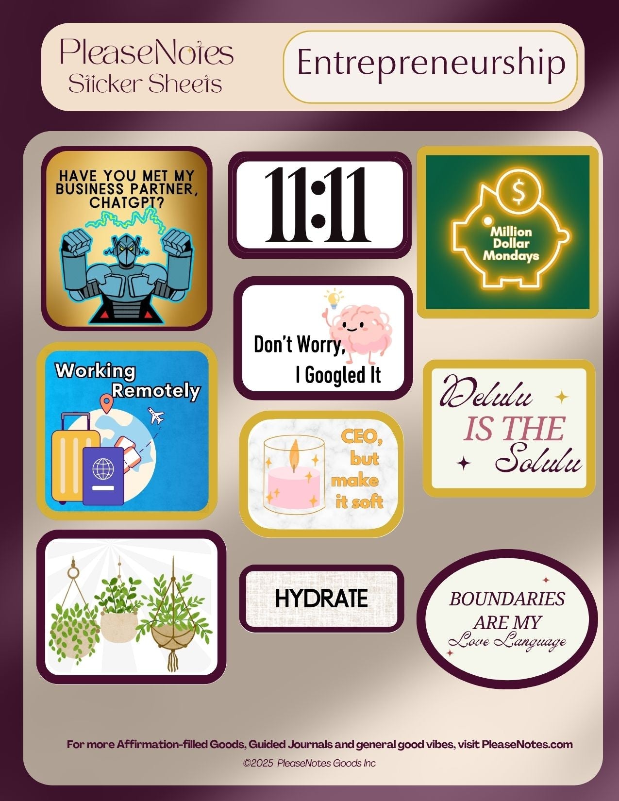 Entrepreneurship Themed Sticker Sheet - PleaseNotes - Stickers