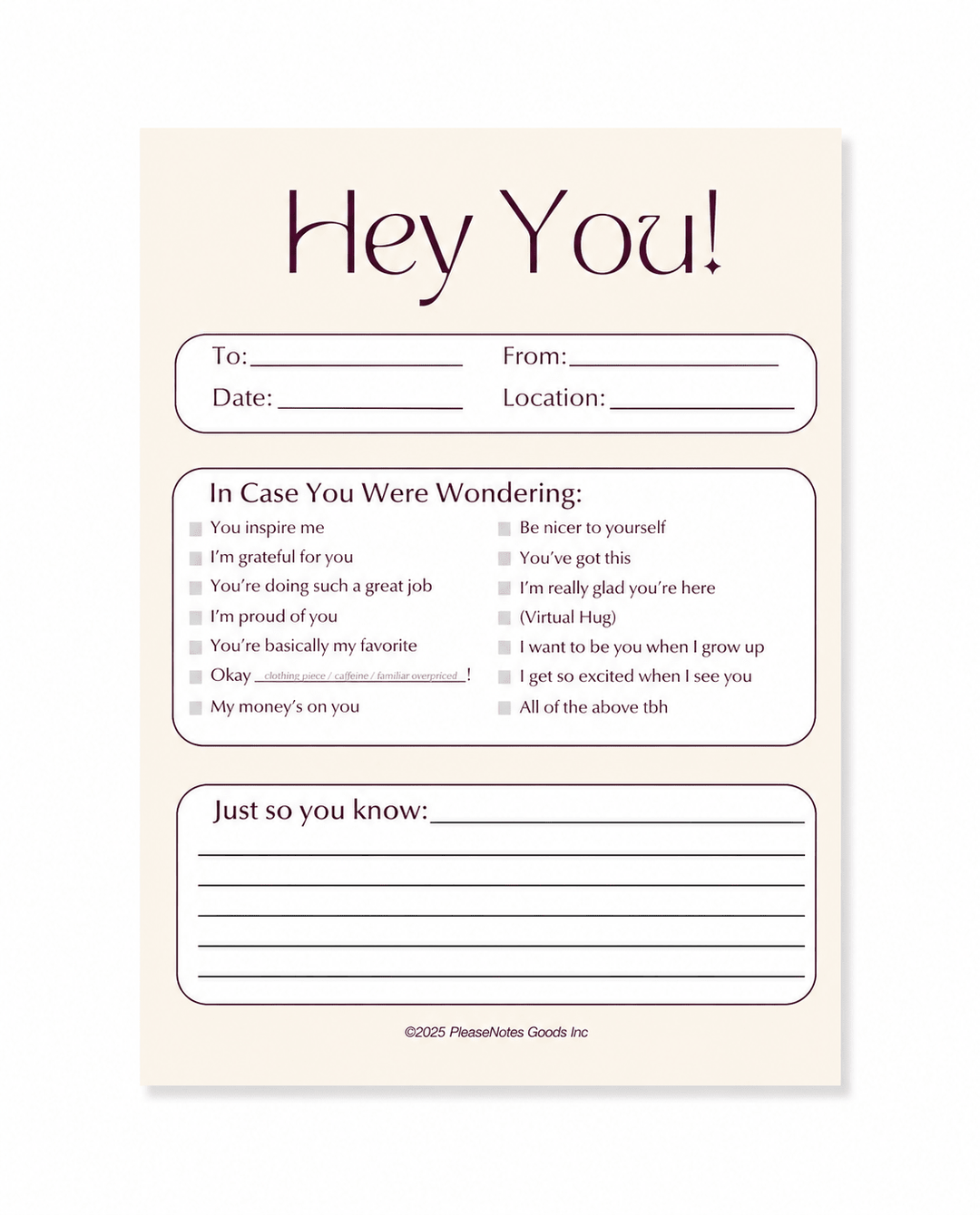 "Hey You, In Case You Were Wondering" Notepad - PleaseNotes - Notepads
