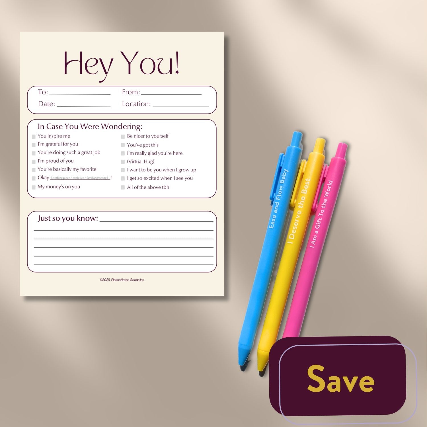 In Case You Were Wondering Notepad and Affirmation Pens - PleaseNotes - 